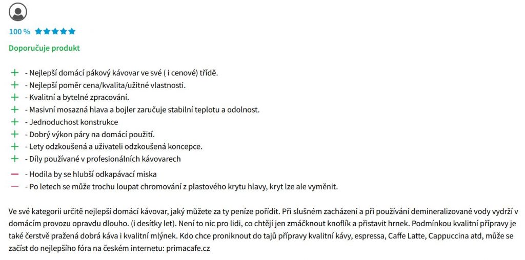 Užívateľské hodnotenie kávovaru Rancilio Silvia E zo serveru Heureka