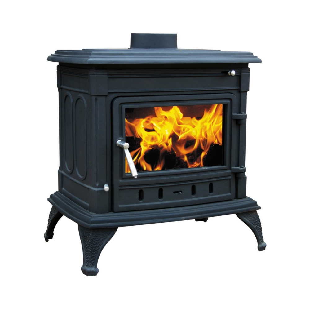 Tradičné liatinové krbové kachle Obrázok ukazuje tradičné liatinové krbové kachle na nožičkách
